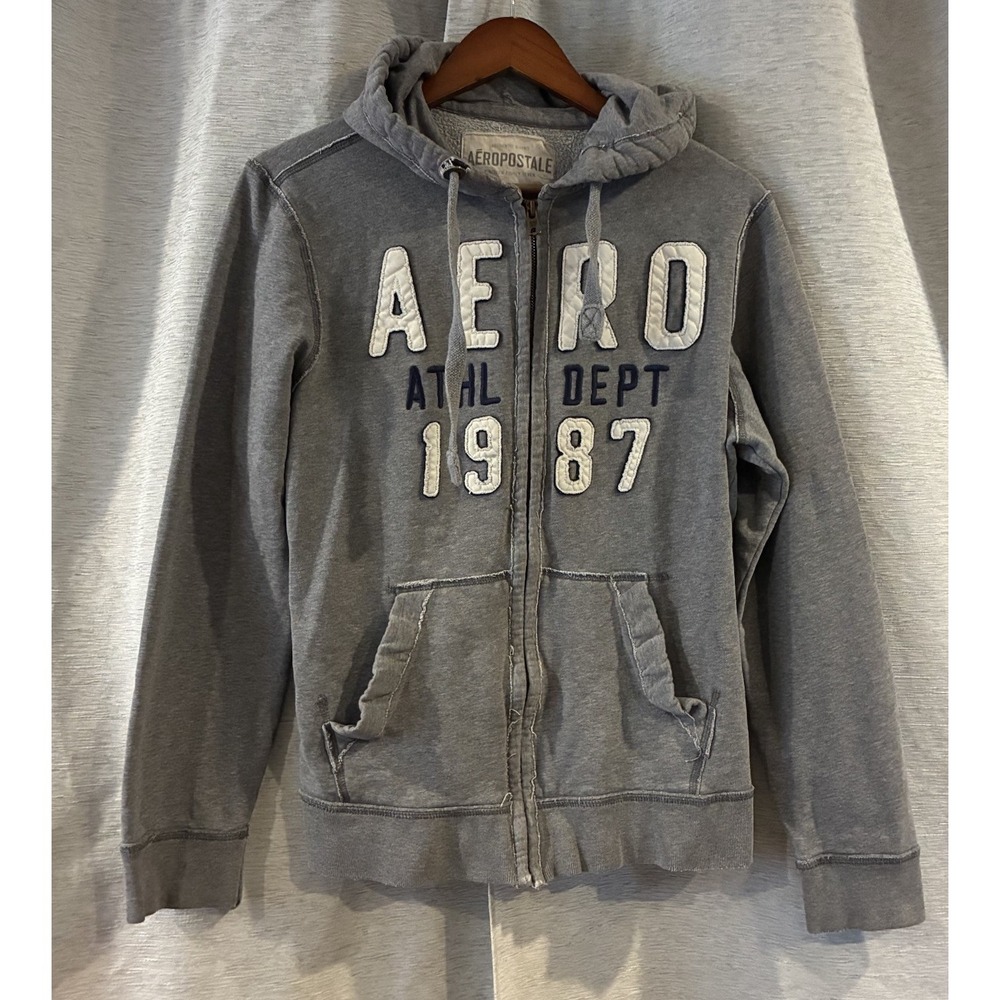 Vintage Y2k Aeropostale Gray Full Zip Hoodie Mens Medium AERO Athl Dept 1987